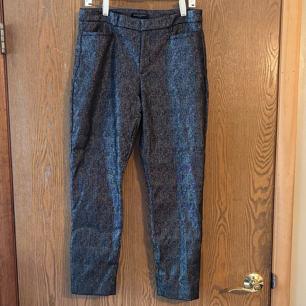 Banana Republic Black with silver Metallic Plaid Pants Size 8